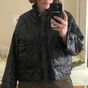 Zara Leather Black Bomber Jacket